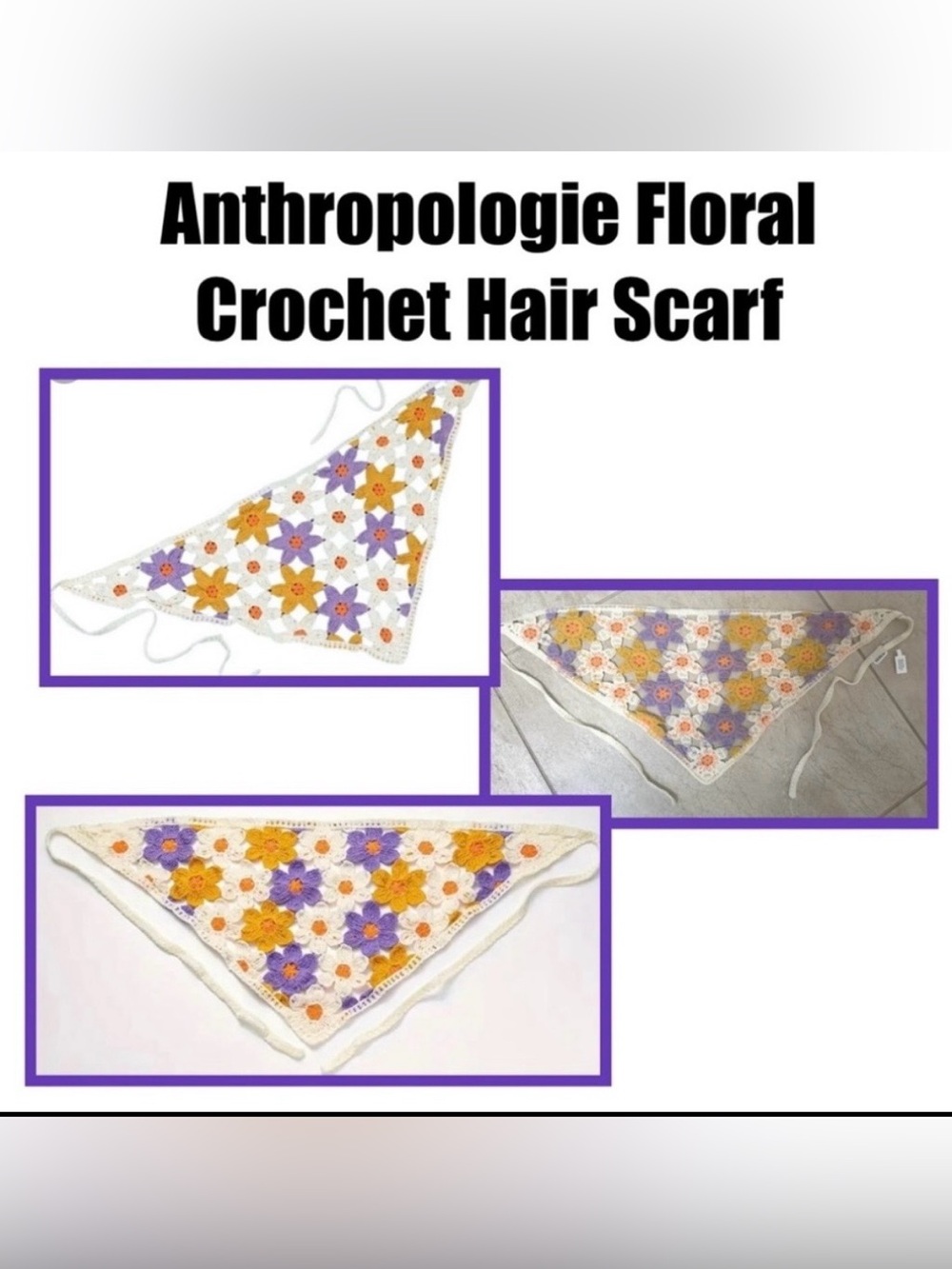 Anthropologie Floral Crochet Hair Scarf